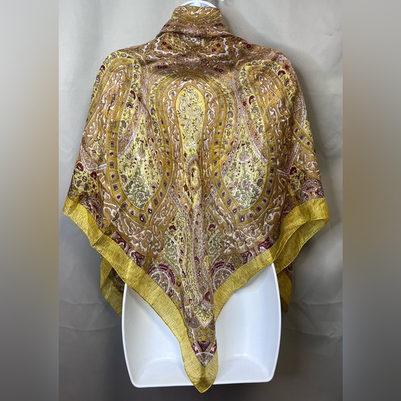 Used Art Silk Print  Scarf Casual Woman Yellow - Picture 4 of 12